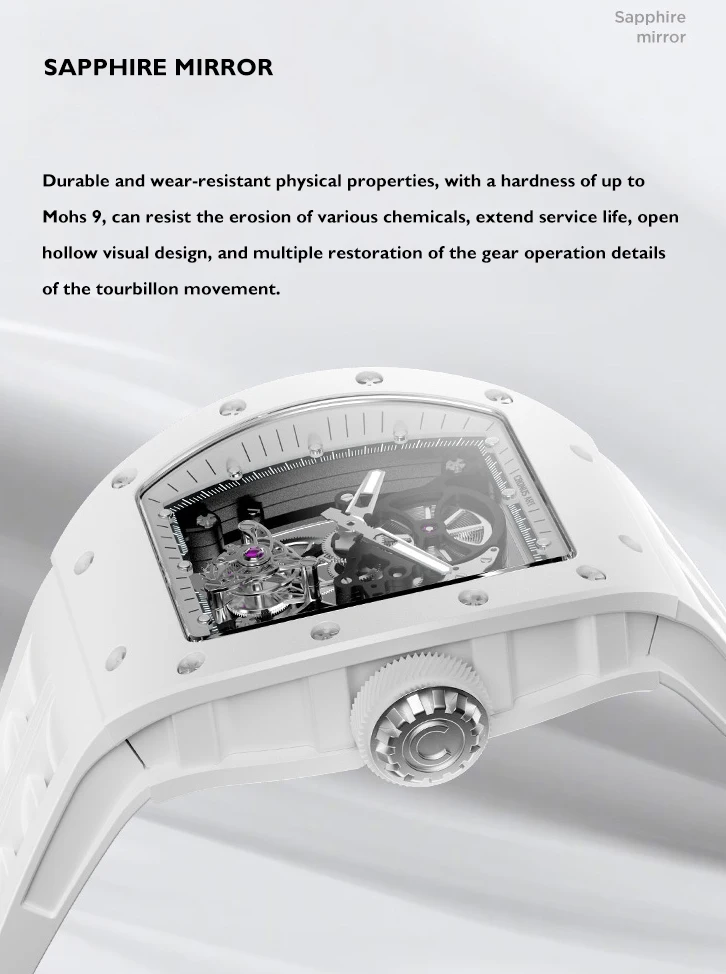 Reloj CRONUSART Tourbillon para hombre, 50mm x 42mm, esfera con mecanismo al descubierto de Panda, reloj de pulsera mecánico Tonneau, caja de zafiro, correa de caucho fluorado