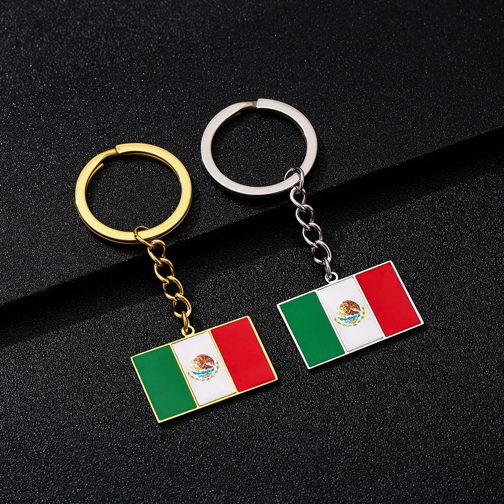 New Stainless Steel Enamel Mexico Map Flag Pendant Keychain Anti Scratch Durable Unisex Car Bag Key Ring Accessory