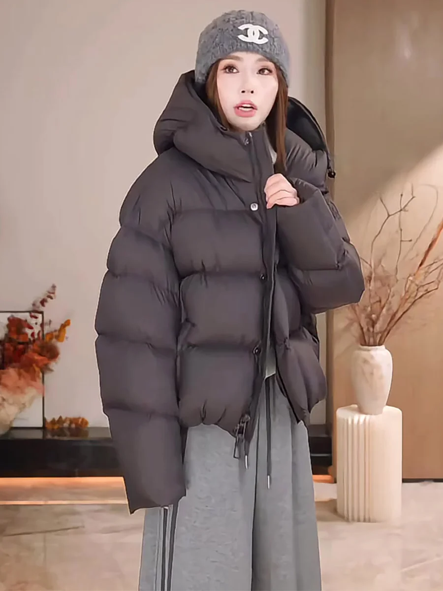 

Корейская короткая пуховая куртка для женщин, зимнее утепленное белое пуховое пальто, теплое пуховое пальто с капюшоном, повседневная городская одежда