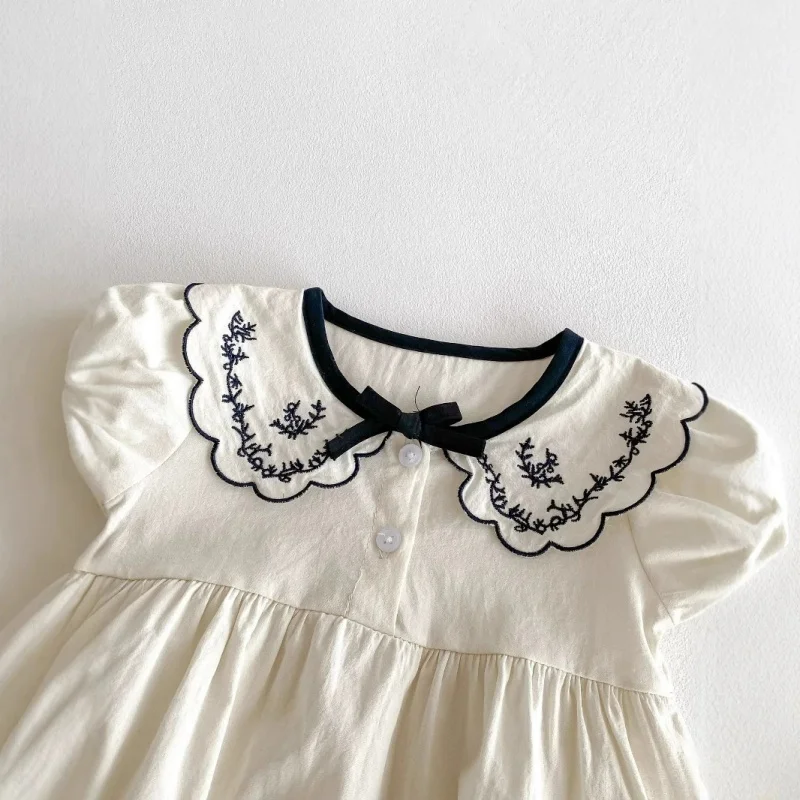 2025 جديد الصيف الوليد طفلة رومبير قصيرة الأكمام القطن التطريز الرضع طفل الفتيات بذلة 0-24 متر طفل الفتيات الملابس