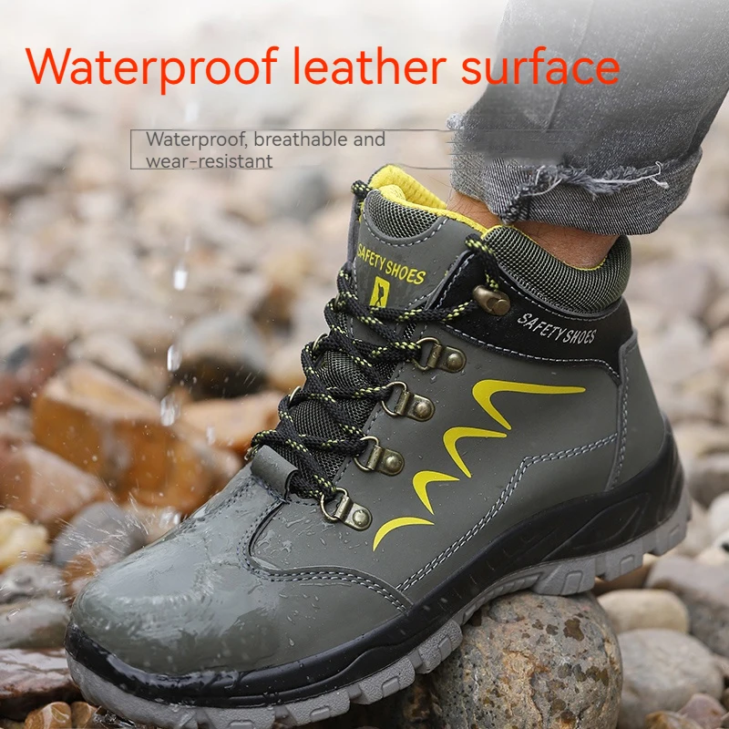 Men Steel Toe Shoes High Top Work Boots Indestructible Safety Shoes Puncture-Proof Anti-smash Work Sneaker Winter Safety Boots