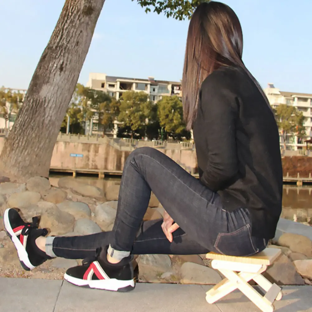 

1pc Wooden Foldable Stool Compact Lightweight Outdoor Camping Chair For Picnic Park Fishing Travel Light Yellow