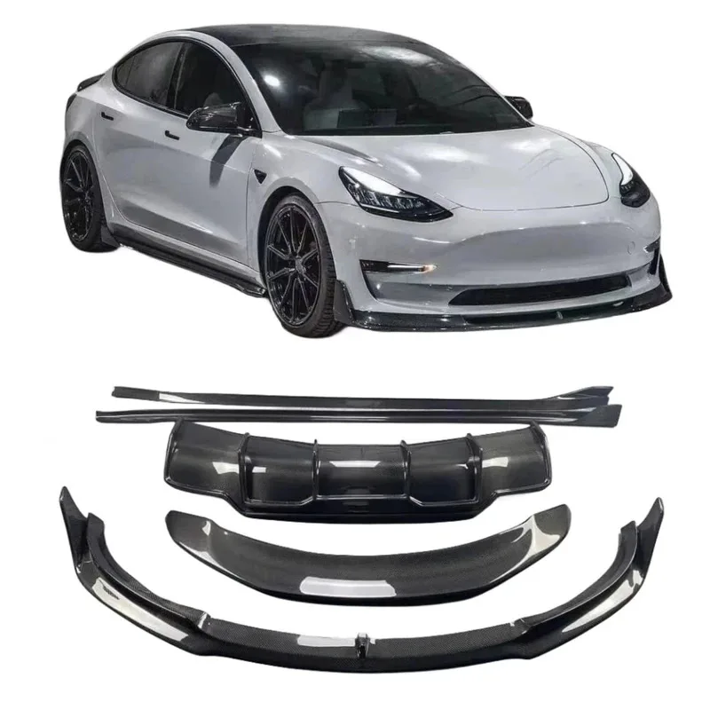

Model 3 High Quality Carbon Fiber V Style Front Lip Side Skirt Rear Bumper Diffuser Body Kits 2019-2022