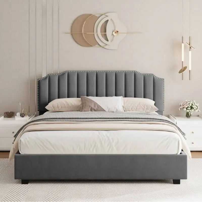 Wood Tall Double Bed Frame Headboard Elegant Luxury Bedroom Twin Bed Frame Queen Size Modern Cama Moderno Lujo Home Furniture