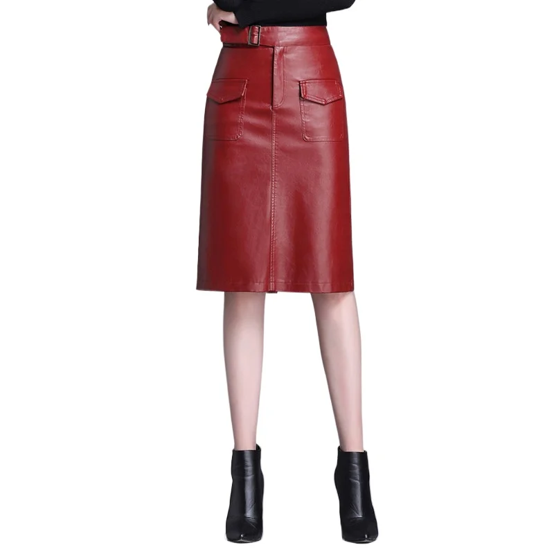 ZXRYXGS 2025 Nowa Moda Jesień-Zima Spódnice Premium ze Skóry PU Wyszczuplające Spódnice Damskie o Średniej Długości