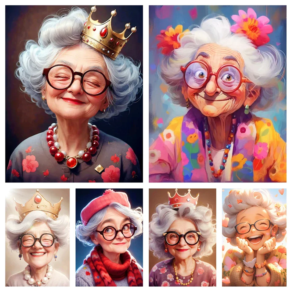 Happy old lady 5D DIY Diamond Painting Cartoon Cross Stitch New 2024 Art Cross Stitch Mosaic Diamond Embroidery Sale