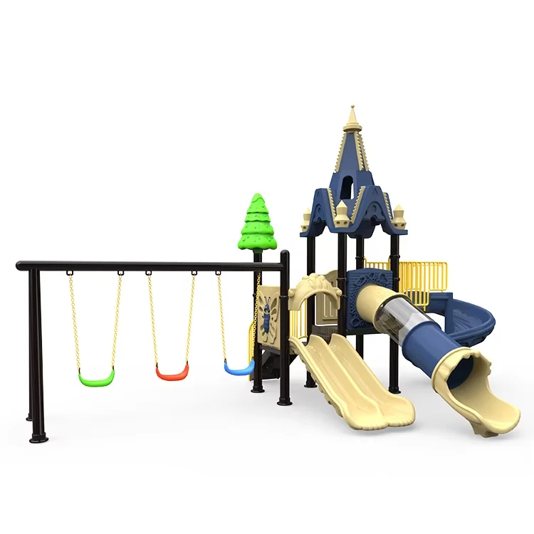 New Arrival Factory Small Kindergarten Commercial Children Plastic Slides Kids Outdoor Playground Equipment With Swing