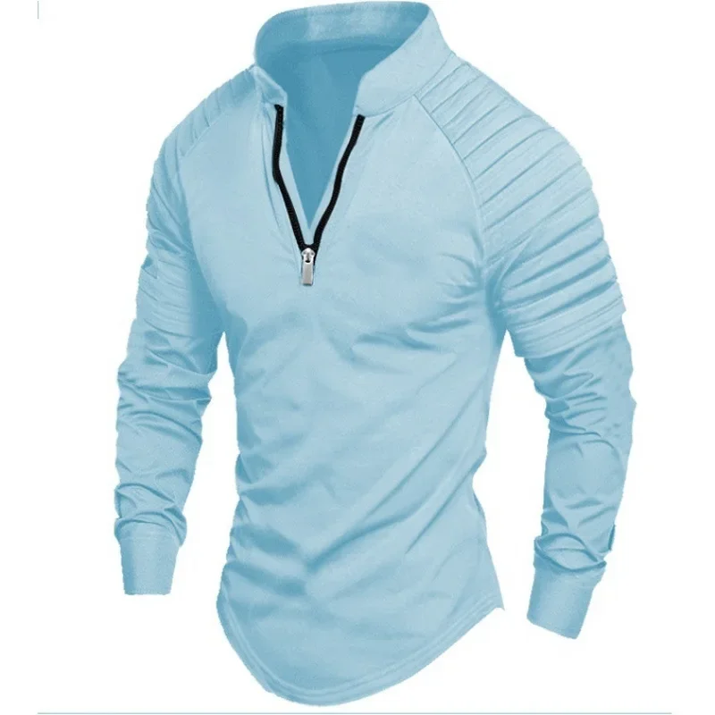 LIBIELIY Spring Autumn Men Long Sleeve Polo Shirt Solid Color Long Sleeve Sports Casual Polos Male Stand Vintage Slim Fashion Te