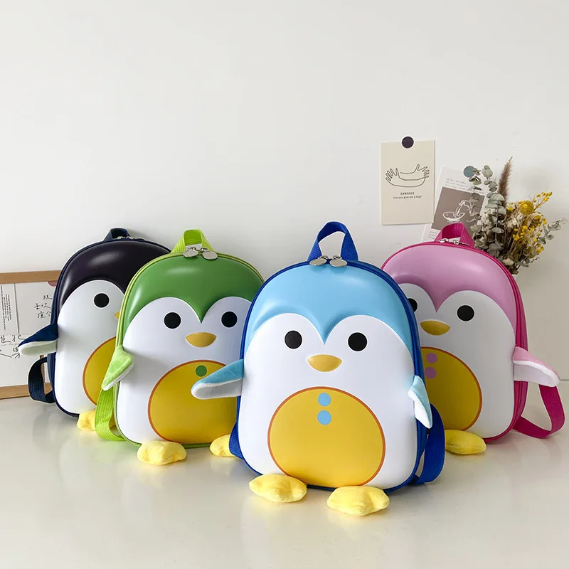 Mochila escolar pequeña de concha de huevo de dibujos animados para niños y niñas, bolso de hombro para niños, lindo pingüino 3d, jardín de infantes