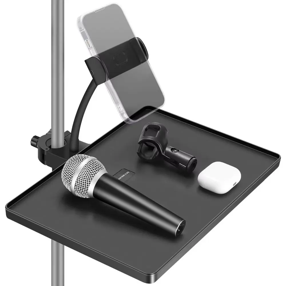 Portable Universal Microphone Stand Adjustable Clamp Tripod Bracket Holder Clamp Sound Card Tray for Live Streaming