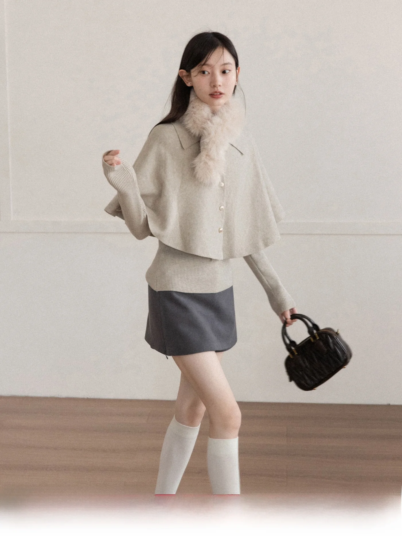 

Y252x Woolen Knitted Coat Sle Sweater with Fur Collar Women's Winter Casual Loose Fit Two-Piece Set Soft Warm Comfortable