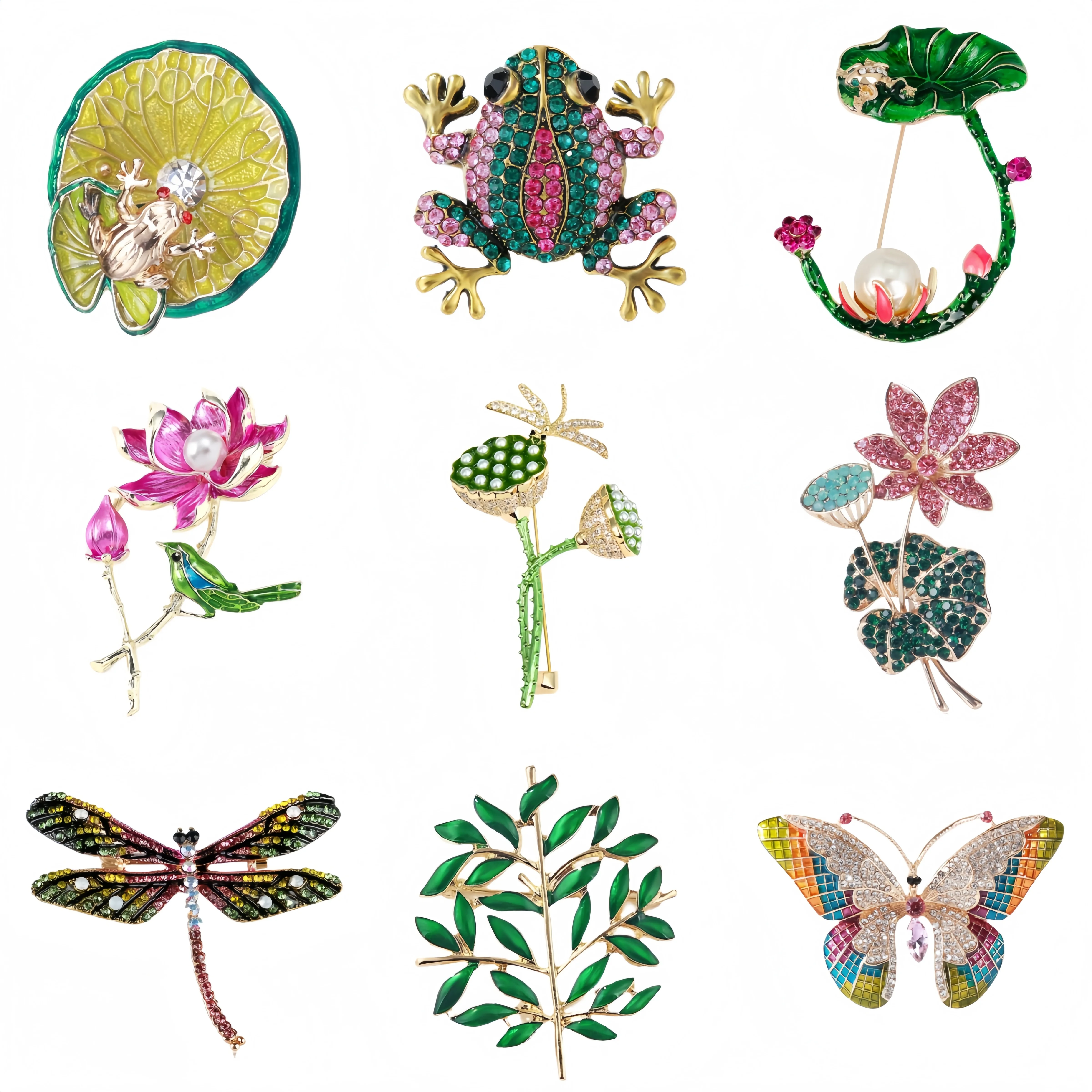 Essh&Pule Enamel Nature Animal Plant Brooch Pond Theme Lapel Pin Delicate Craft Suit Shawl Accessory Women Jewelry Gift