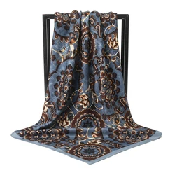 Luxury 90cm Manual Hand Rolled Twill Silk Scarf Women Print Curled Square Scarves Echarpes Foulards Femme Wrap Bandana Hijab