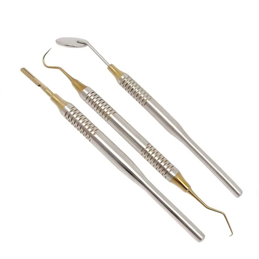 

3Pcs Dental Instruments Kit Mouth Mirror, Explorer, Probe & Straight Handle for Dentist Teeth Cleaning and Examination