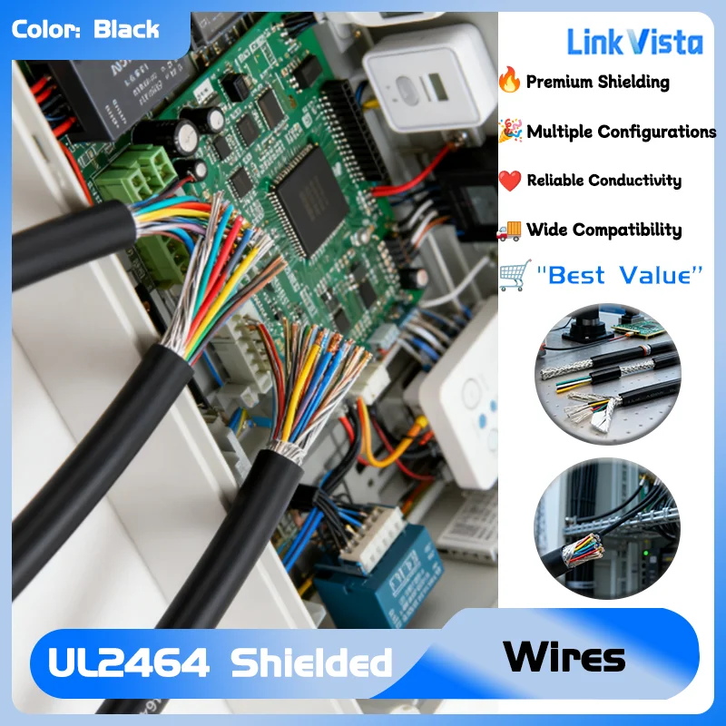 Multi-Purpose Shielded Cable 5/10M UL2464 22-26AWG 2-8 Core Black Wire for Stable Audio Signal Transmission Equipment Control