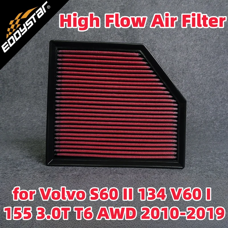 High Flow Sport Air Filter for Volvo S60 II 134 V60 I 155 3.0T T6 AWD 2010-2019 Washable Racing Intake Filters