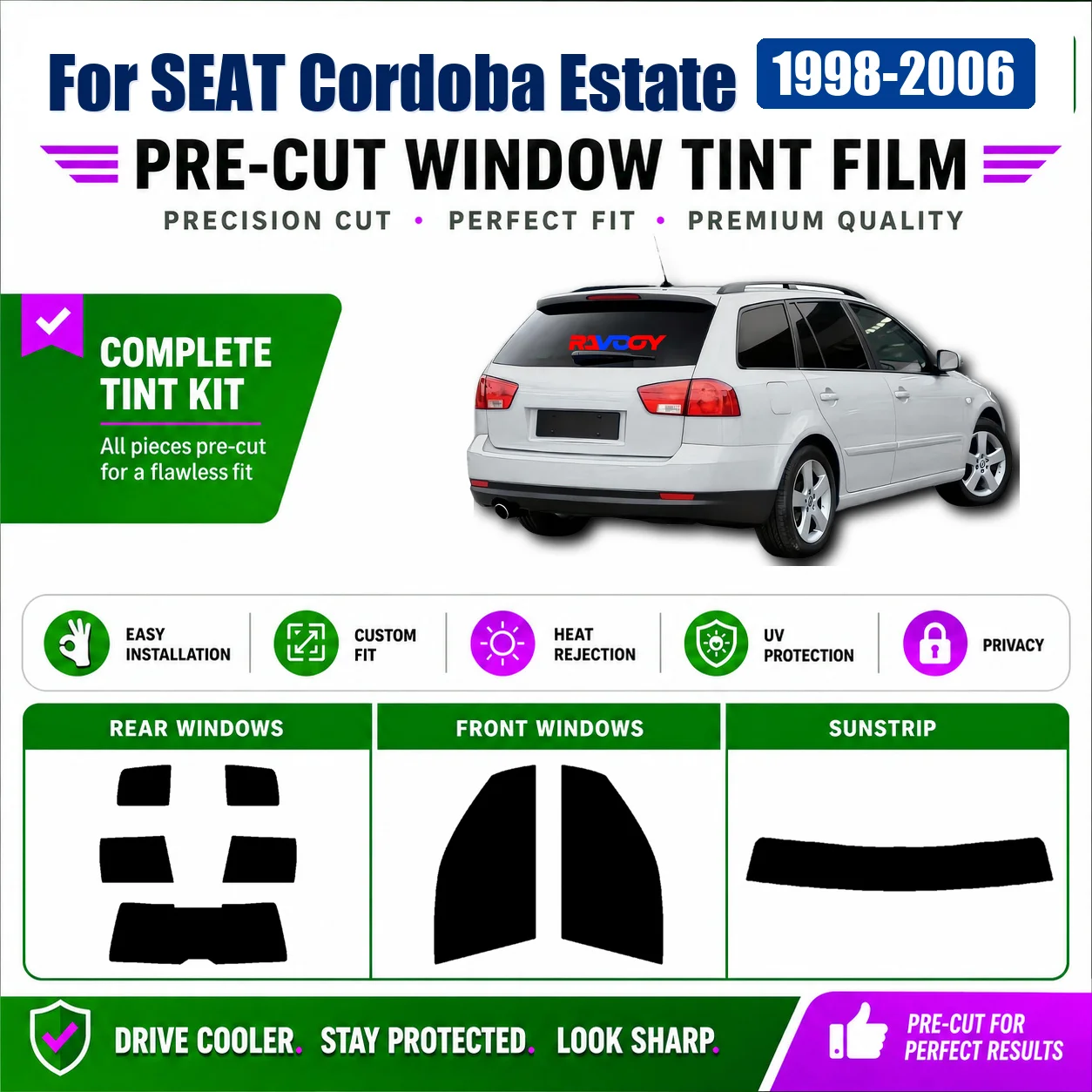 For SEAT Cordoba Estate 1998-2006 Tint Film Premium Complete Window Precut Glass Kit