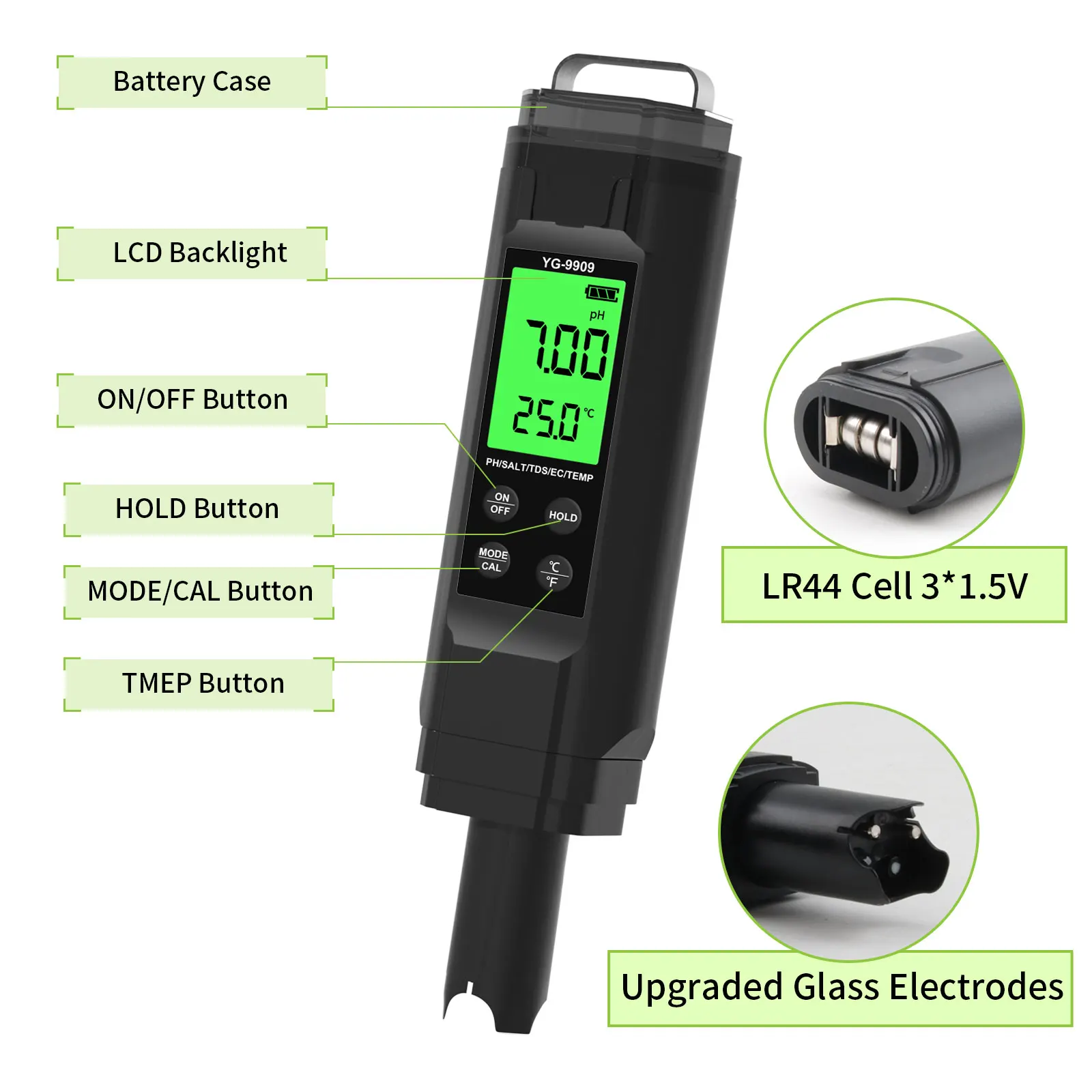 Imagem -06 - Digital Aquário Água Qualidade Testador e Termômetro Medidor de ph ce Salinidade Medidor de Tds para Piscina Água Potável Aquário