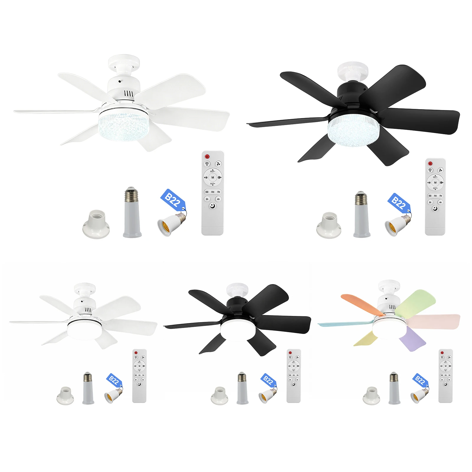 LED 30W Ceiling Fan Lights with 3 Wind Speeds 2 In 1 Square Leaf Fan Light 260V Detachable Fan Blades Lamp for Bedroom Kitchen