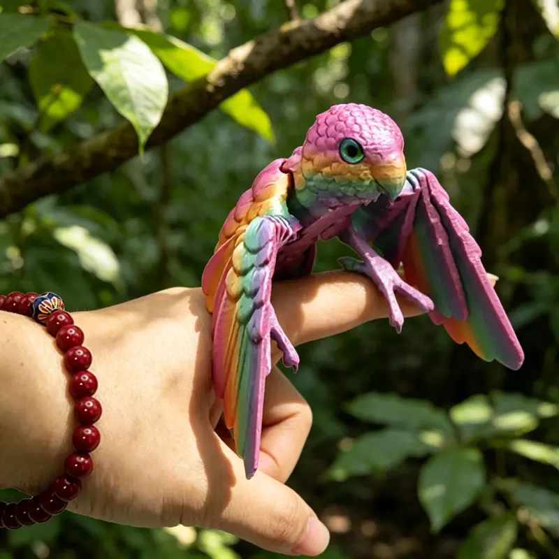 3D Printed Parrot Model with Movable Joints, Flexible Animal Sculpture, Wings Included, Home Decor, Fun Holiday Gift