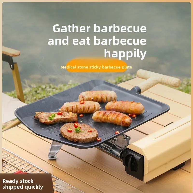 

Outdoor Smokeless Marble Grill Pan - Portable Non-Stick BBQ Skillet with Antibacterial Coating
