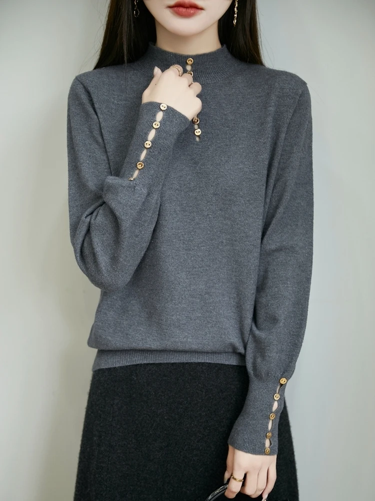 

Женский вязаный свитер с высоким воротником из премиальной мягкой смесовой ткани (полиэстер, акрил, нейлон, шерсть), с длинными рукавами, для повседневной носки