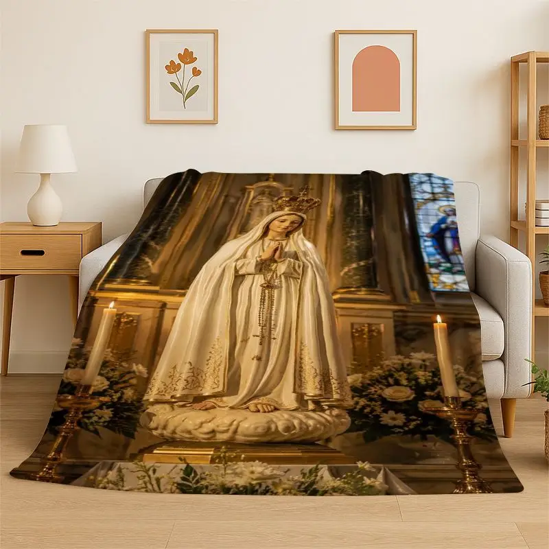 Virgin Mary Christian Faith Flannel Blanket Soft Throw Blanket for Bedroom Living Room Bed Travel Camping Picnic Nap Cover Gift