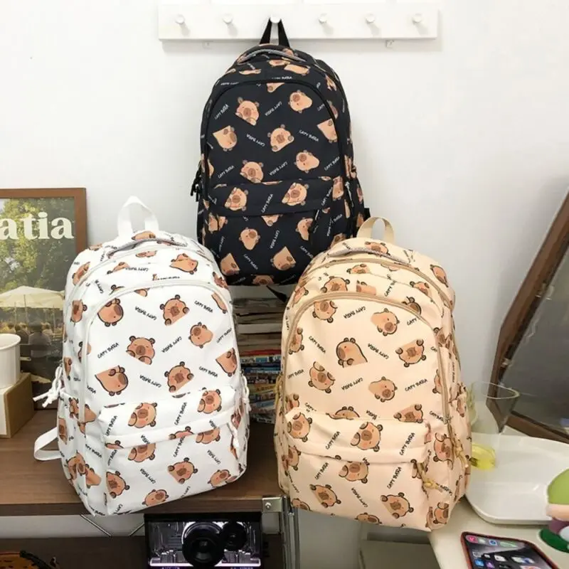 Mochila de gran capacidad, mochila escolar de capibara de dibujos animados, mochila escolar para estudiantes, mochila para exteriores, moda coreana, correas ajustables, nuevo