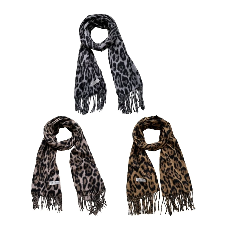 

Cool Leopard Pattern Neck Wrap Tassels Neck Scarf Long Scarves for Adult Unisex K3KF