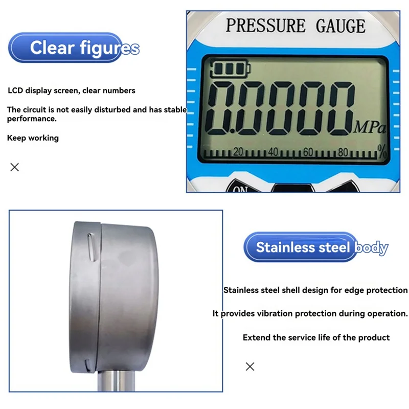 AC23-G1/4 موضوع الغاز المياه النفط الهواء الوقود قياس الضغط 100 مللي متر الطلب 0-60Mpa شعاعي شاشة الكريستال السائل قياس الضغط