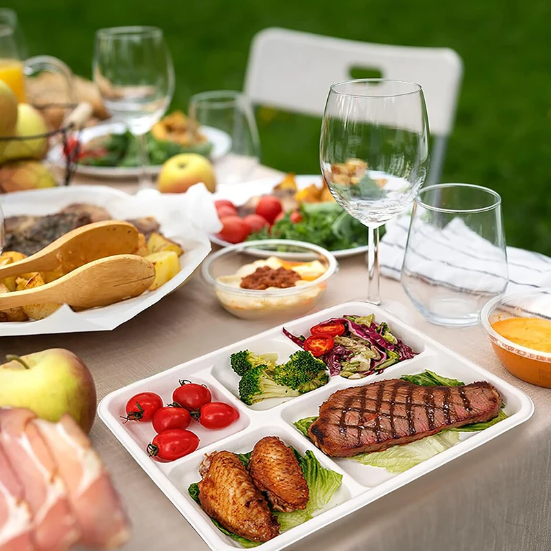 20/50Pcs Disposable 5 Compartment Paper Plates, Eco-Friendly