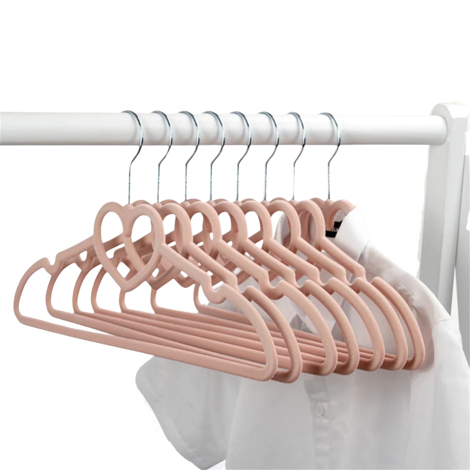 10Pcs Flocking Hangers Heart Shaped Non-Slip No Trace Clothes Pants Organizer Hanger Seamless Clothing Drying Storage Rack