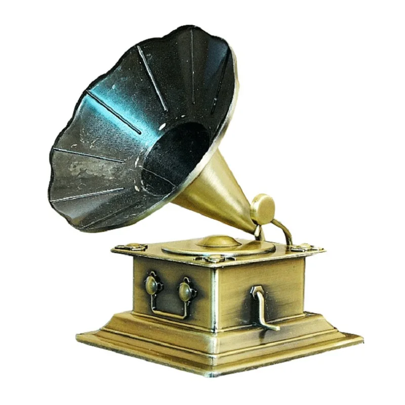 Vintage Metal Phonograph Model Handicraft Store Home Counter Decoration Ornament DIY Office Alloy Phonograph Model Gift
