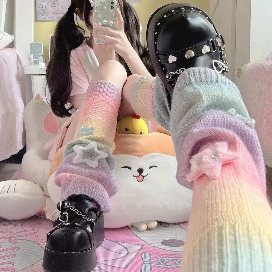 lolita cosplay y2k accessories rainbow star stacked socks women's socks and hosiery kawaii  woman stocking harajuku long socks