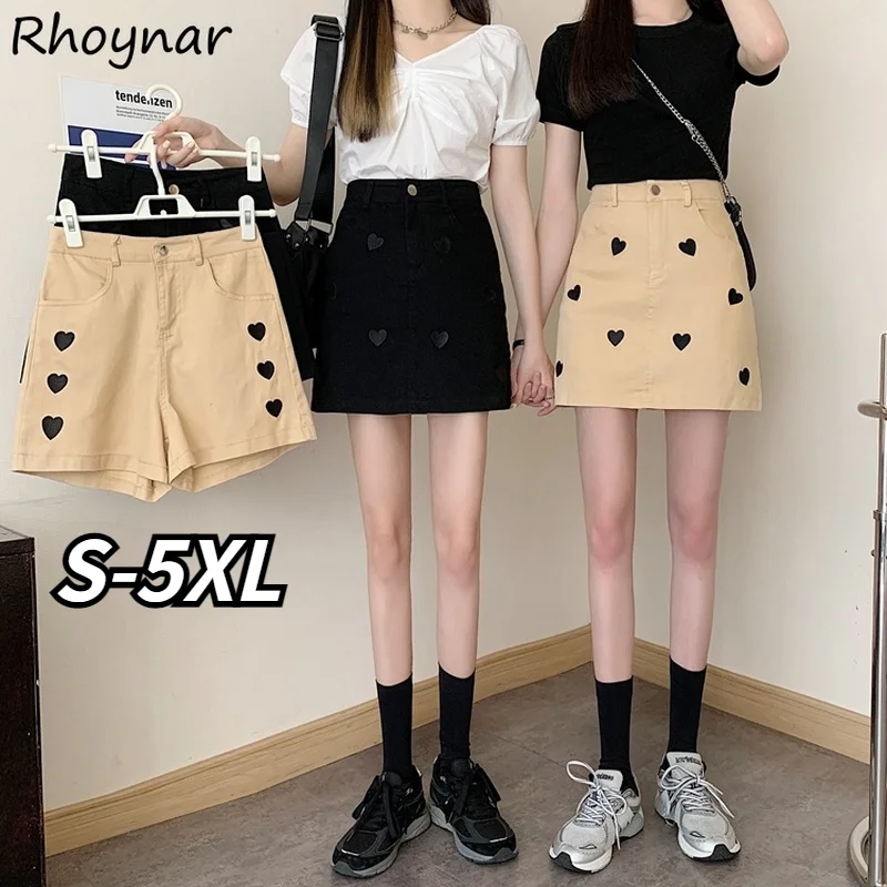 

Skirts Women Heart Embroidery Lovely Girls Summer Slim Korean Style Preppy Vintage Vacation A-line Simple S-5XL Chic Youth Hot