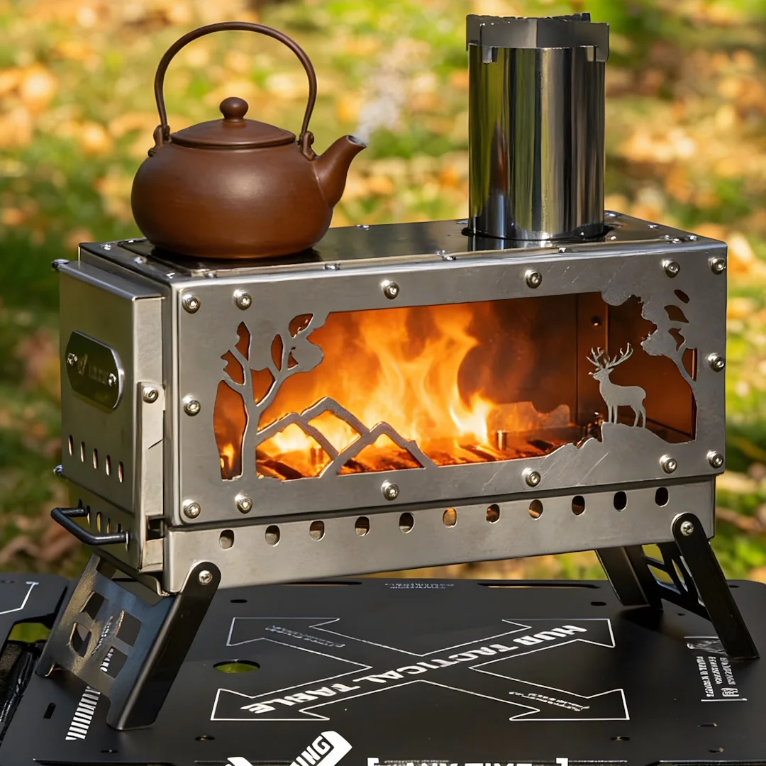 Camping IGT Tischkamin Holzheizung Outdoor 0,5 Einheit Faltbarer Heizholzofen für Zelte Camping Kochutensilien Tragbar