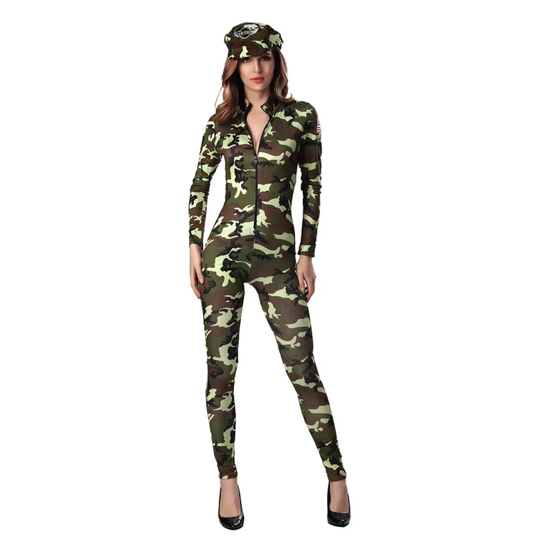 Verde militare Ufficiale femminile Uniforme mimetica Donne Sexy America US Army Militare Scouting Tuta Cosplay Carnevale Fancy Dress