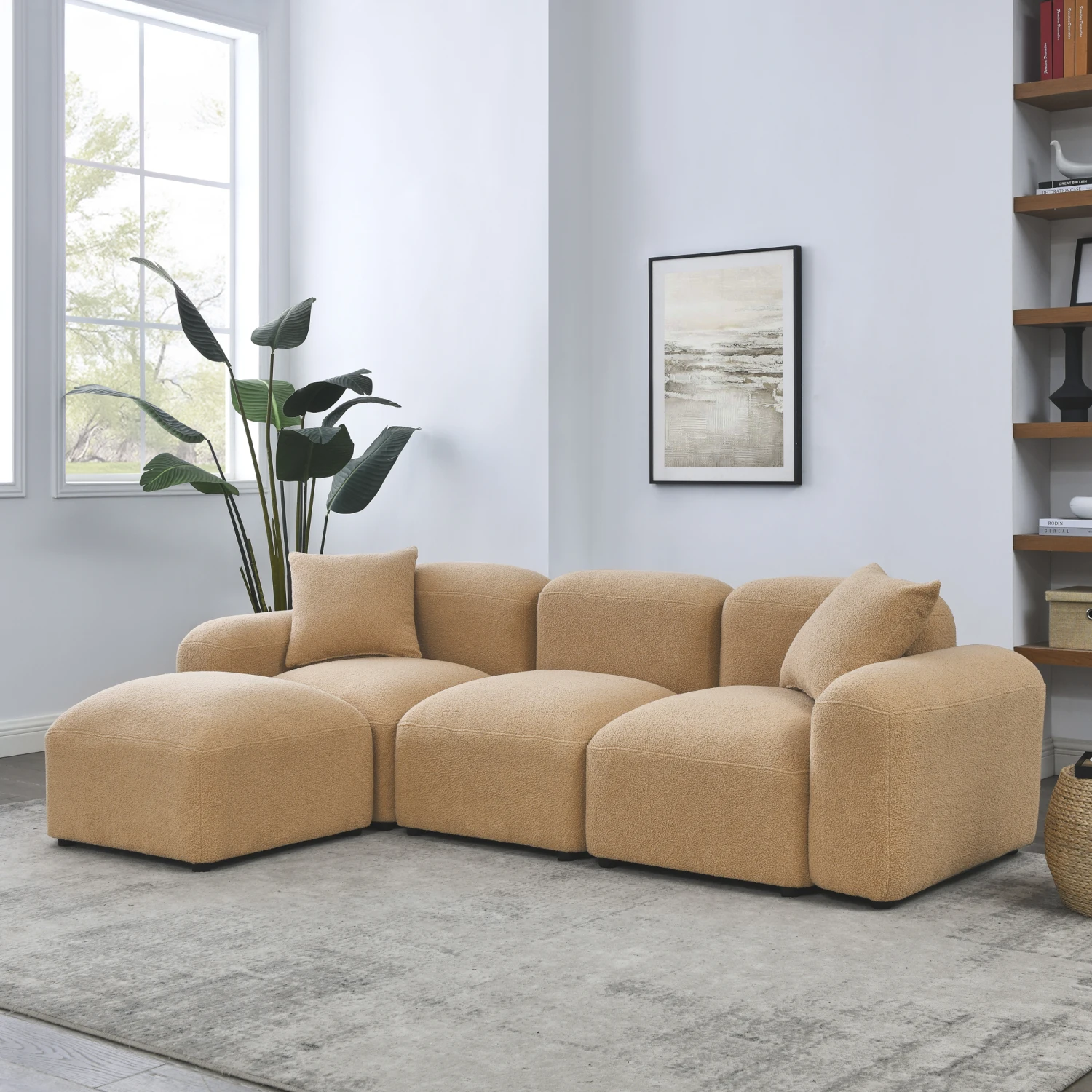 L-Shape Modular Sectional Sofa, DIY Combination,Teddy Fabric,Camel