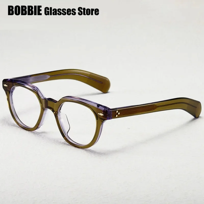 Vintage Acetate Glasses Frame Men Women Eyeglasses Polygon Spectacles Decorative Glasses NO Makeup 2024 New Fashion Brand Design