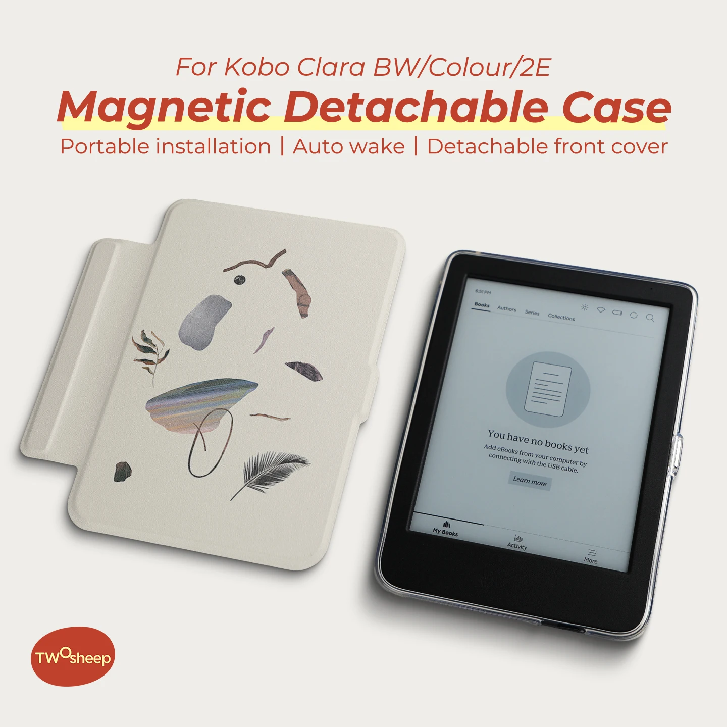 Twosheep Composition Notebook Style Case for Kobo Clara BW / Clara Colour / Clara 2E 6 Inch Magnetic Clear Cover Auto Wake Sleep