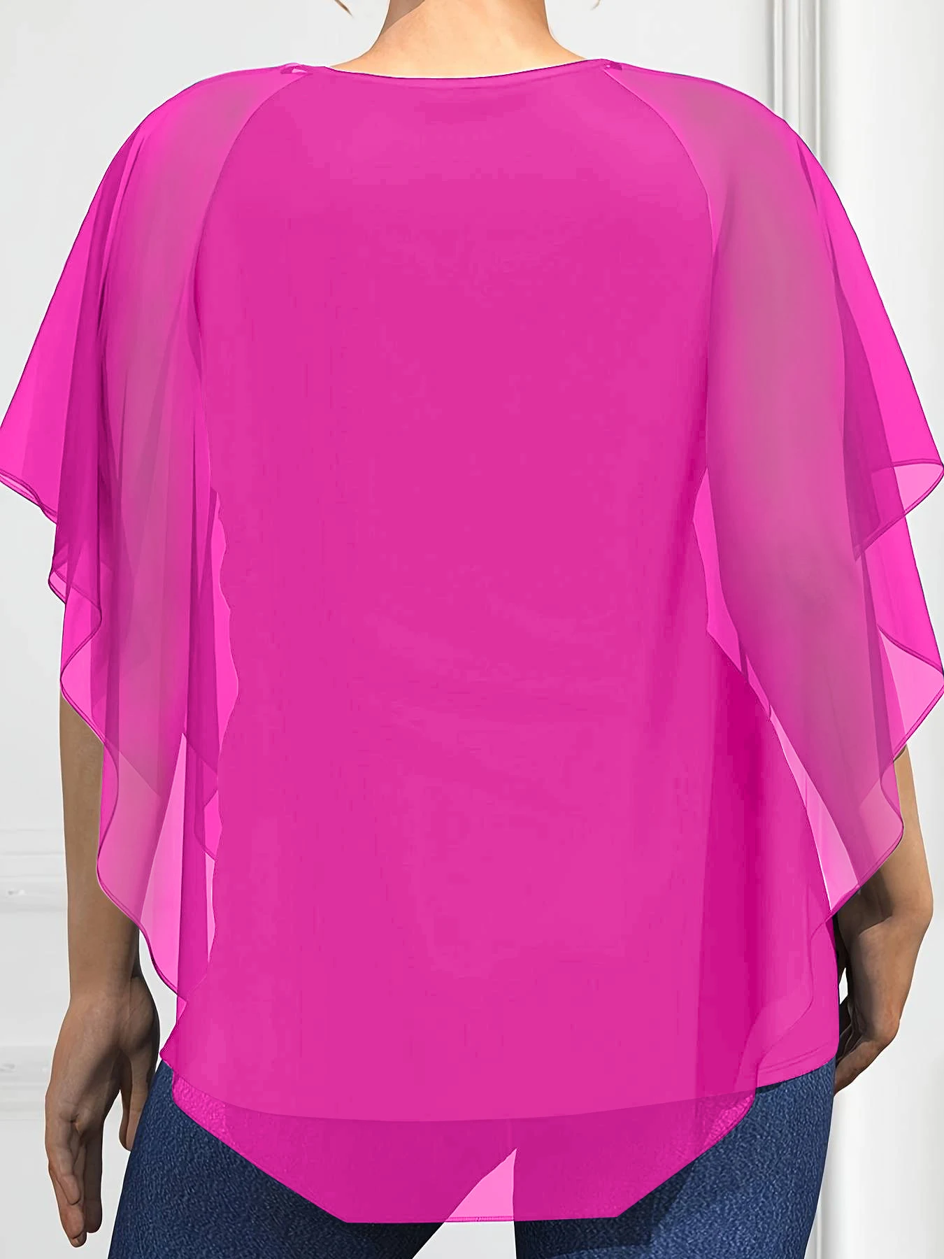 Blusa de gasa de talla grande para mujer, Top holgado con cuello redondo y manga de murciélago, ropa informal para verano, 2024