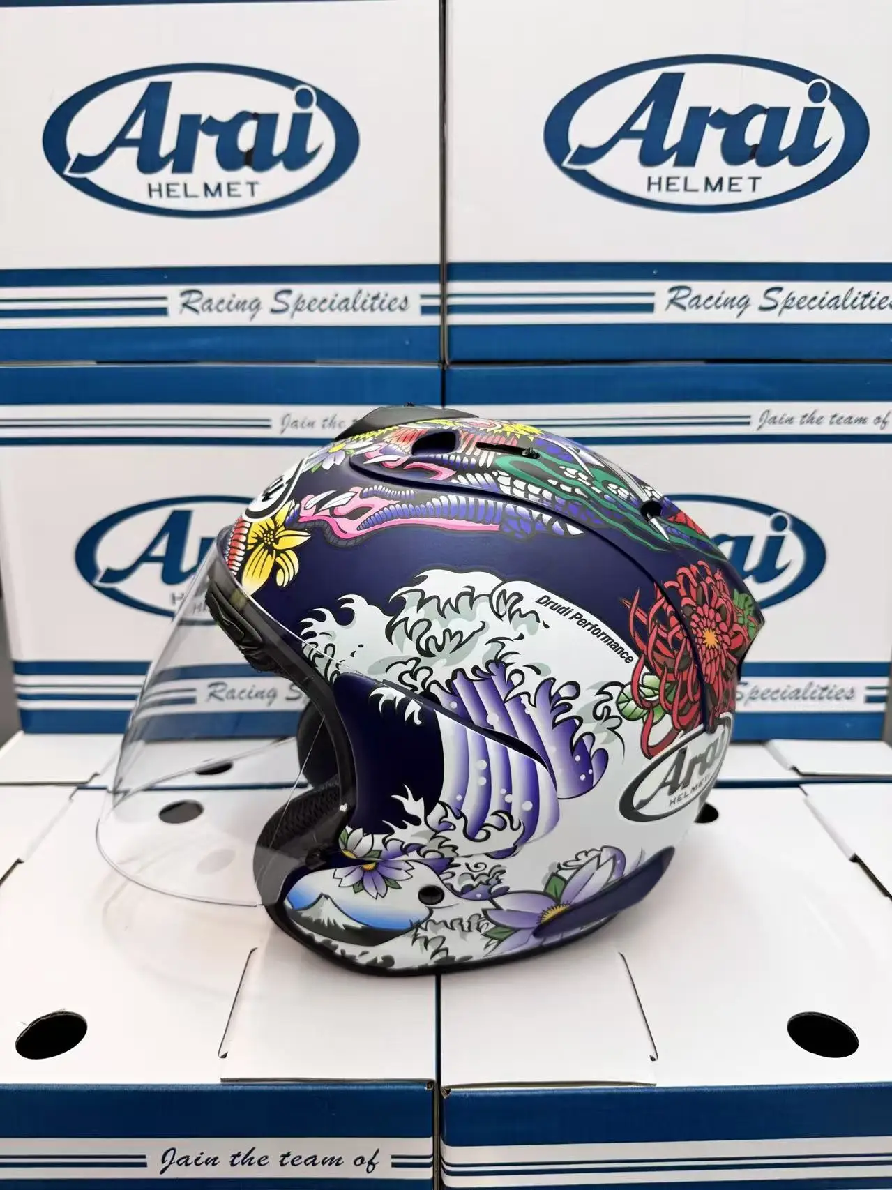 

Open Face Helmet VZ RAM 4 Oriental Blue 3/4 Helmet Off Road Racing Motocross Motorcycle Helmet
