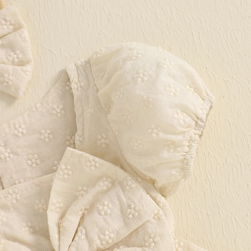 Body a maniche corte con pagliaccetto jacquard a fiori per neonata con fascia per capelli con fiocco Abiti estivi carini