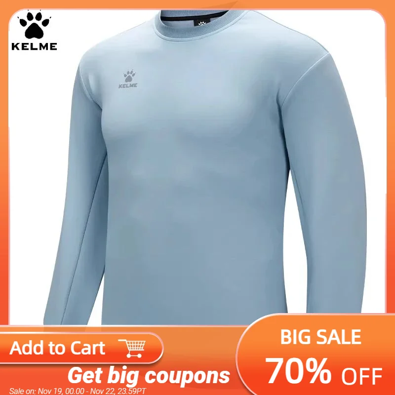 Kelme Sports Round Neck Sweatshirt Men's Casual Solid Color Base Top Pullover Outdoor Sports Long Sleeved Shirt