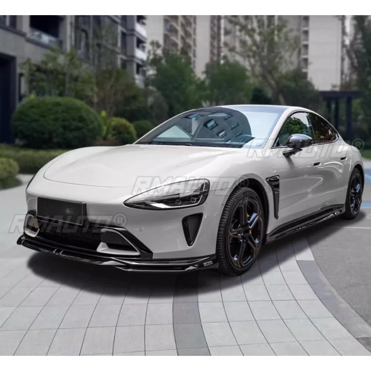 المصد الأمامي للسيارة سبويلر الشفاه الناشر الفاصل الأسود اللامع تعديل جزء لملحقات السيارة Xiaomi Su7