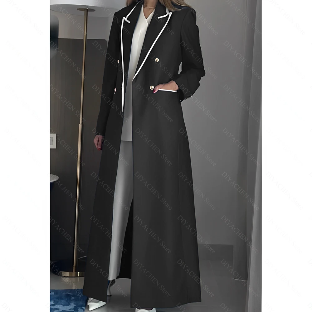 Fashion Women's Blazer Chic Basics Peak Lapel Double Breasted Long Coat Formal Casual Office Lady Jacket Slim Fit Traf Only 1 Pc