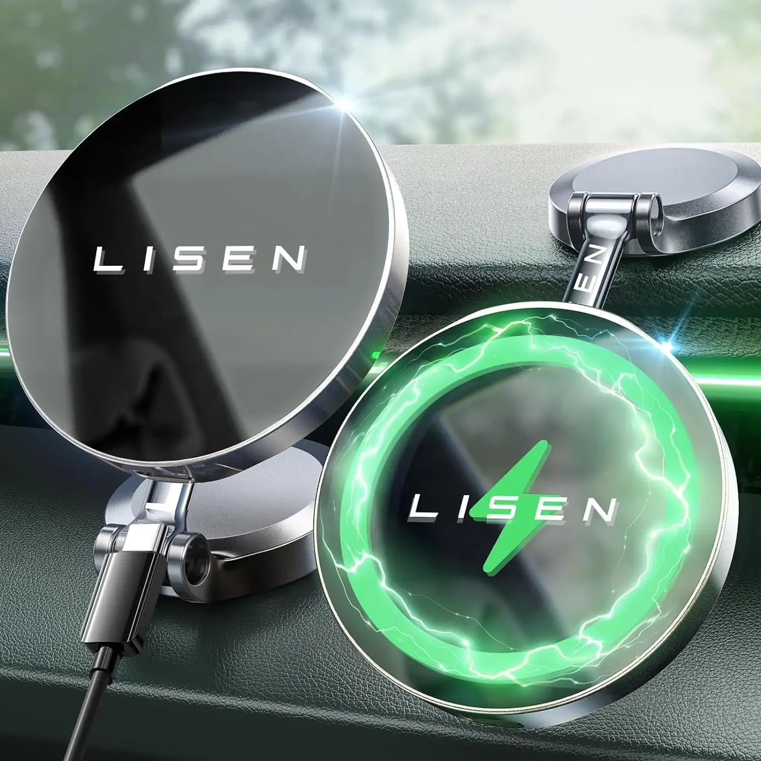 

LISEN for Magsafe Car Mount Charger 15W, [360° Rotation] iPhone Wireless Car Charger Magnetic Foldable Car Phone Holder
