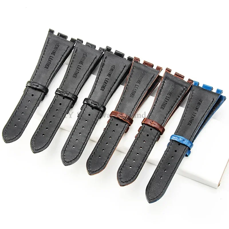28 مللي متر حزام ساعة جلد طبيعي ل رويال اوك أوفشور 15710 15703 26470 سلسلة حزام (استيك) ساعة للطي المشبك مقاوم للماء المعصم الفرقة