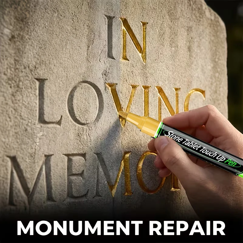 Gold Tombstone Marker Pen Restores Faded Inscriptions on Tombstones Granite Surfaces; Weather Resistant,Quick-Drying,Oil-Based image 3