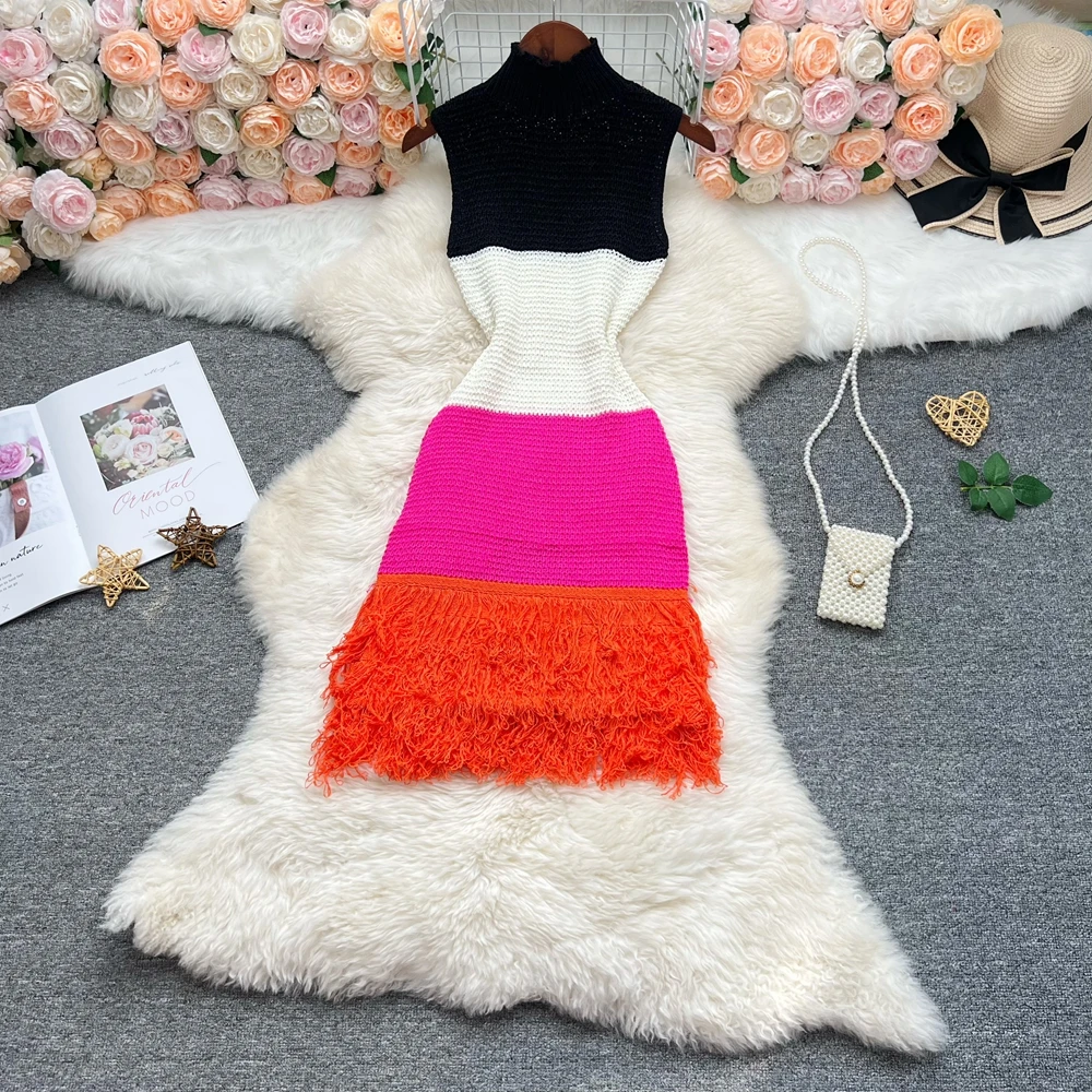 YuooMuoo Chic mode Sexy paquet hanches tricoté Mini robe 2026 nouvel été Y2K sans manches glands moulante robe de soirée Streetwear